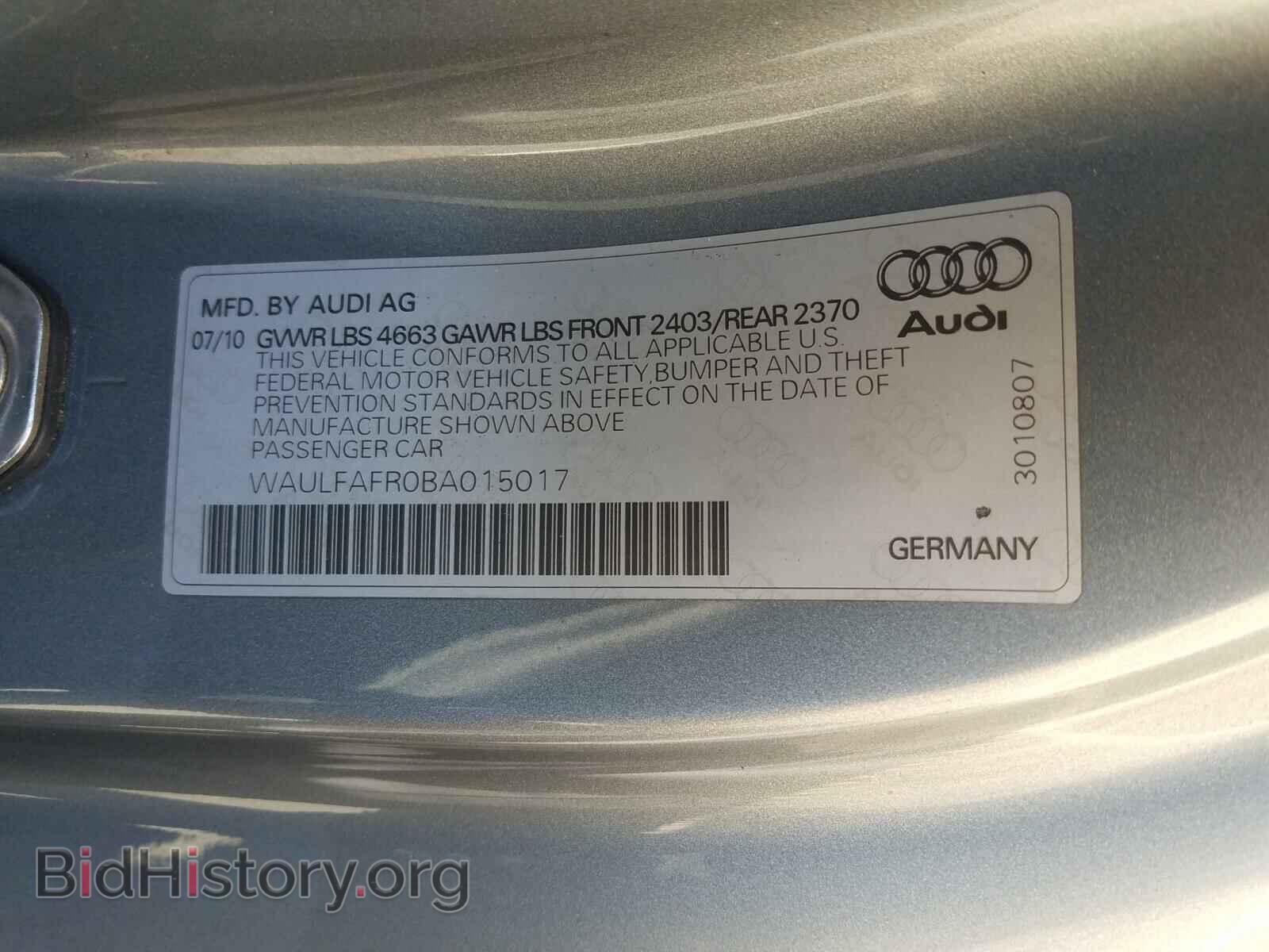 2011 AUDI A5 - VIN: WAULFAFR0BA015017 - Фото 10