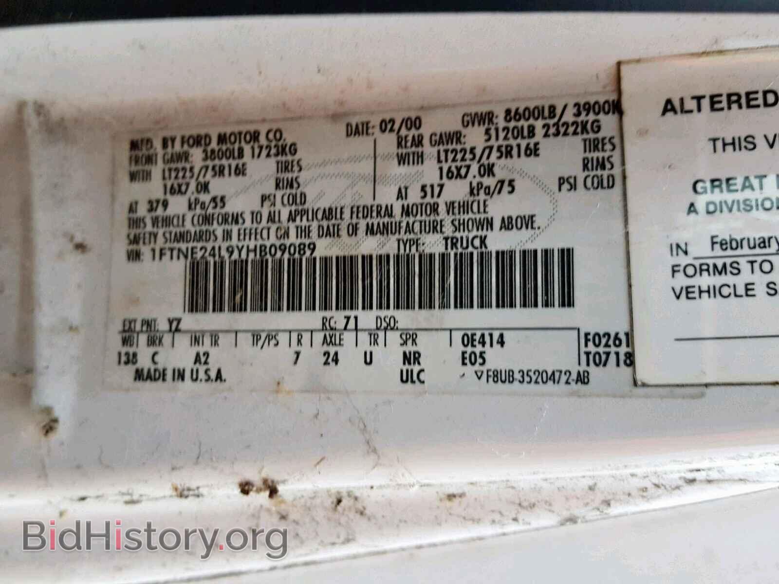2000 FORD ECONOLINE - VIN: 1FTNE24L9YHB09089 - Photo 10