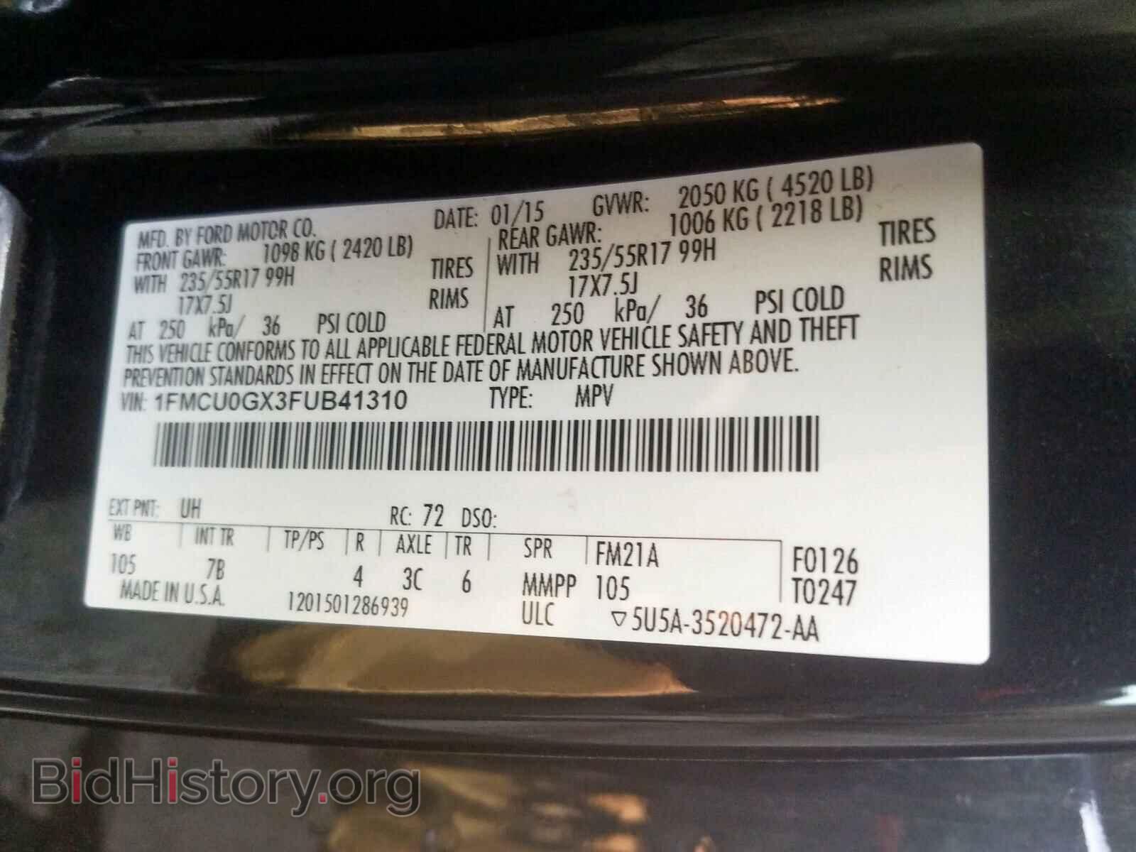 2015 FORD ESCAPE - VIN: 1FMCU0GX3FUB41310 - Photo 10
