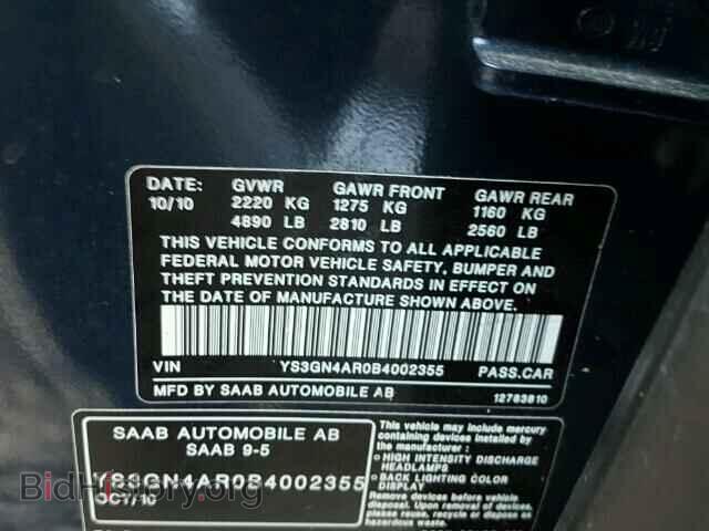 2011 SAAB 9 5 - VIN: YS3GN4AR0B4002355 - Фото 10