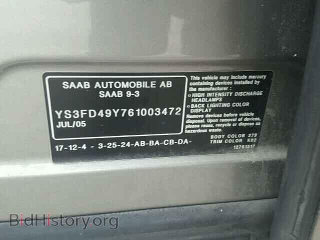 2006 SAAB 9 3 - VIN: YS3FD49Y761003472 - Фото 10