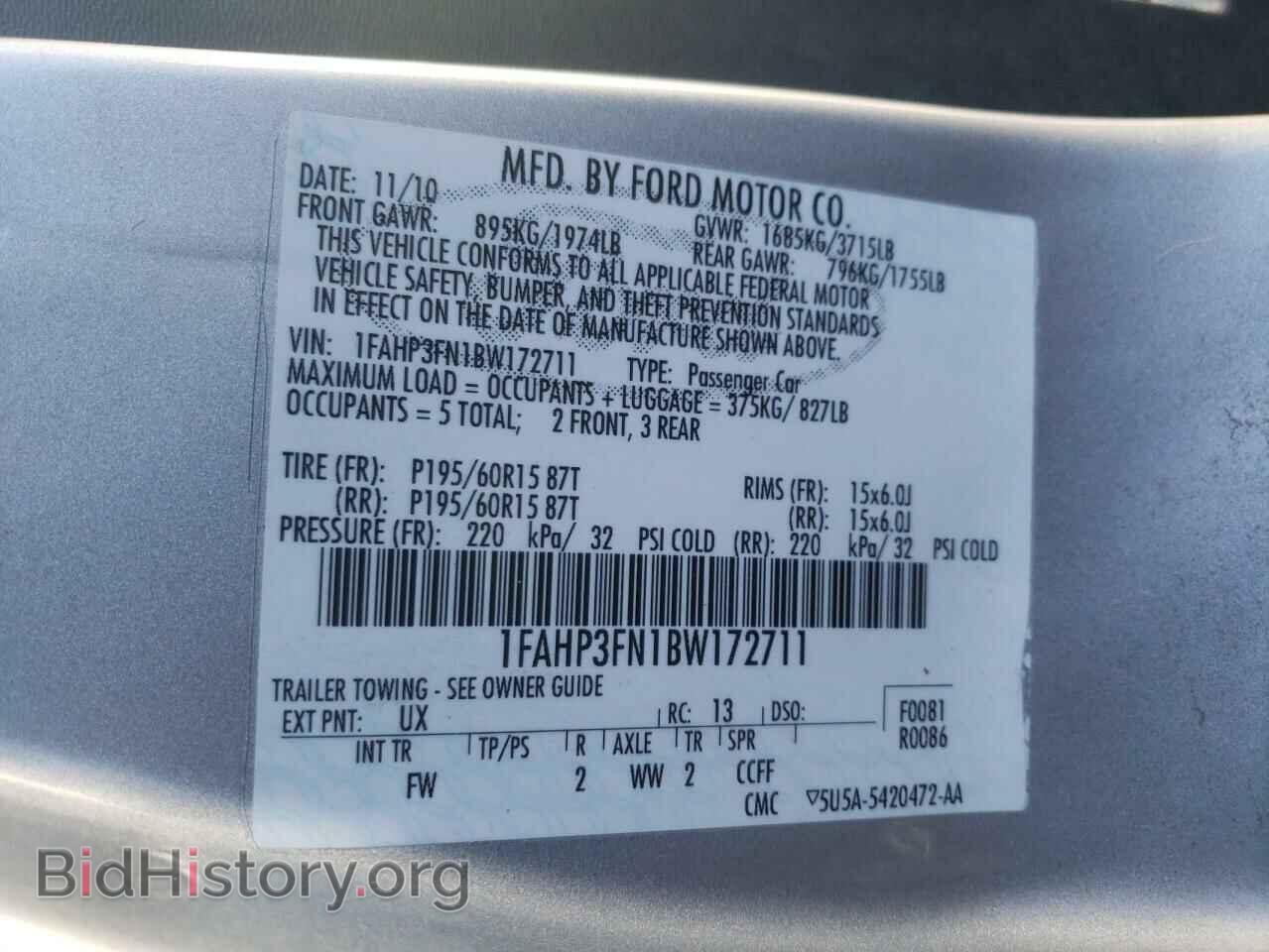 2011 FORD FOCUS - VIN: 1FAHP3FN1BW172711 - Фото 10