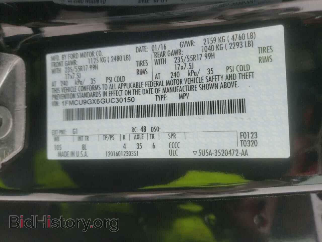 2016 FORD ESCAPE - VIN: 1FMCU9GX6GUC30150 - Фото 10
