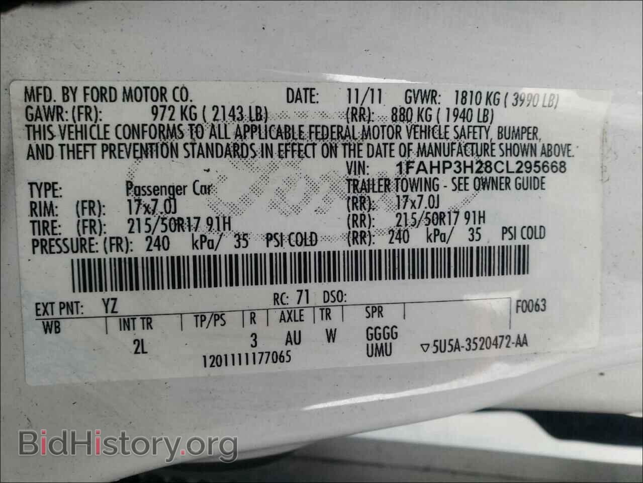 2012 FORD FOCUS - VIN: 1FAHP3H28CL295668 - Фото 10