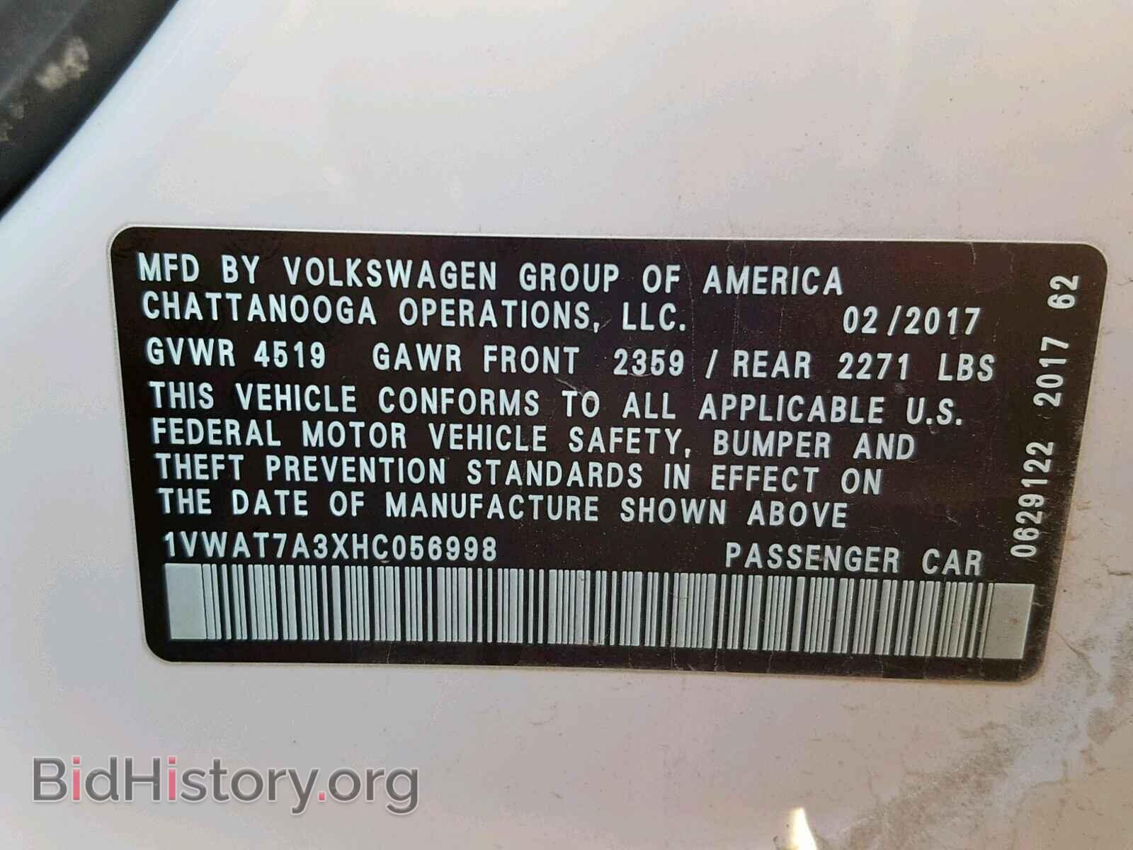 2017 VOLKSWAGEN PASSAT - VIN: 1VWAT7A3XHC056998 - Photo 10