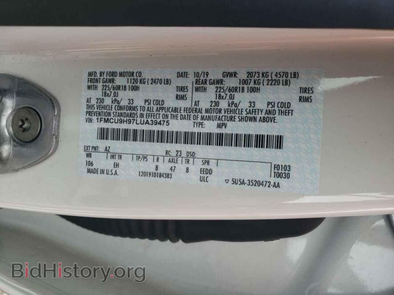 2020 FORD ESCAPE - VIN: 1FMCU9H97LUA39475 - Photo 10