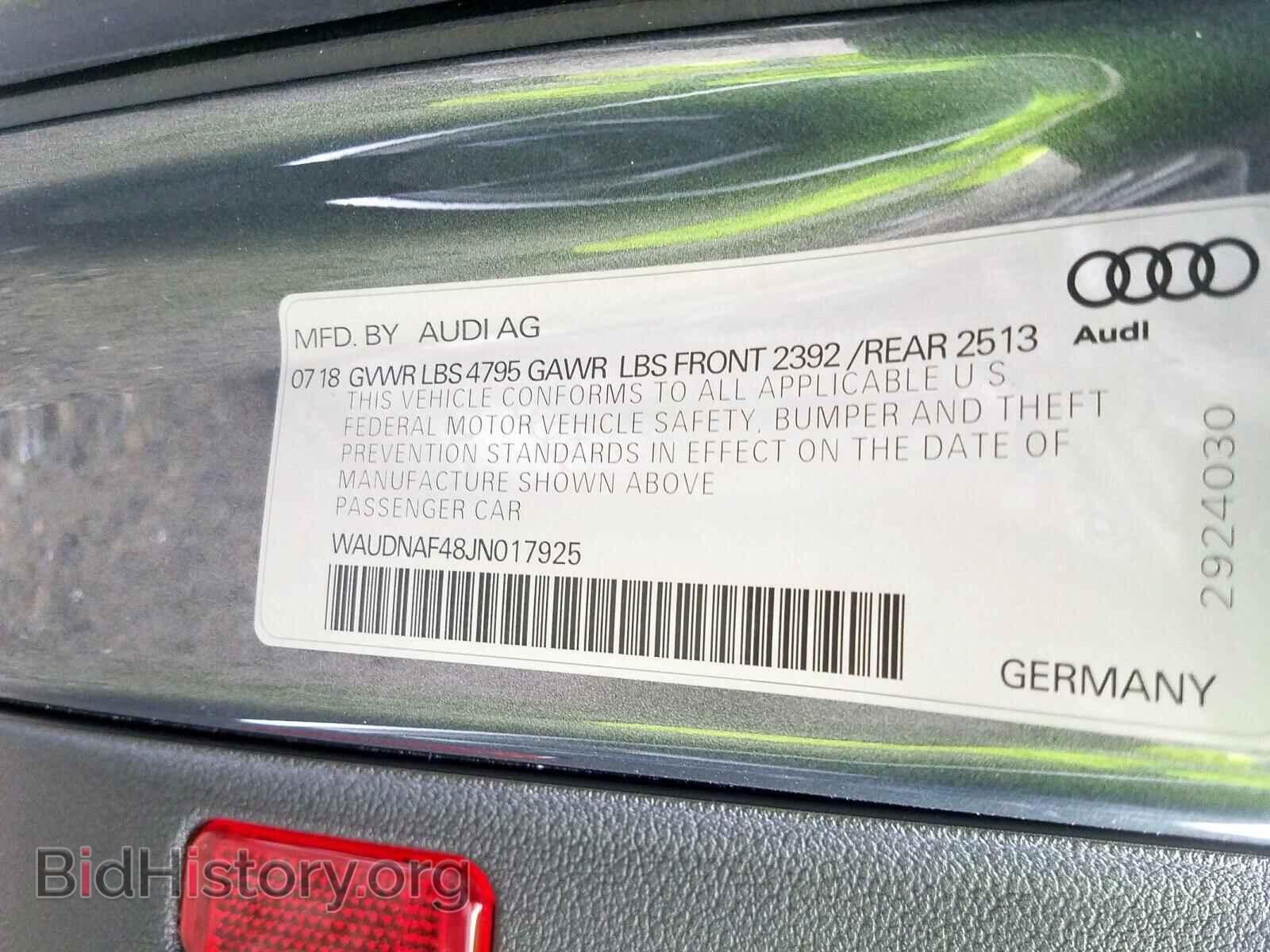 2018 AUDI A4 - VIN: WAUDNAF48JN017925 - Фото 10