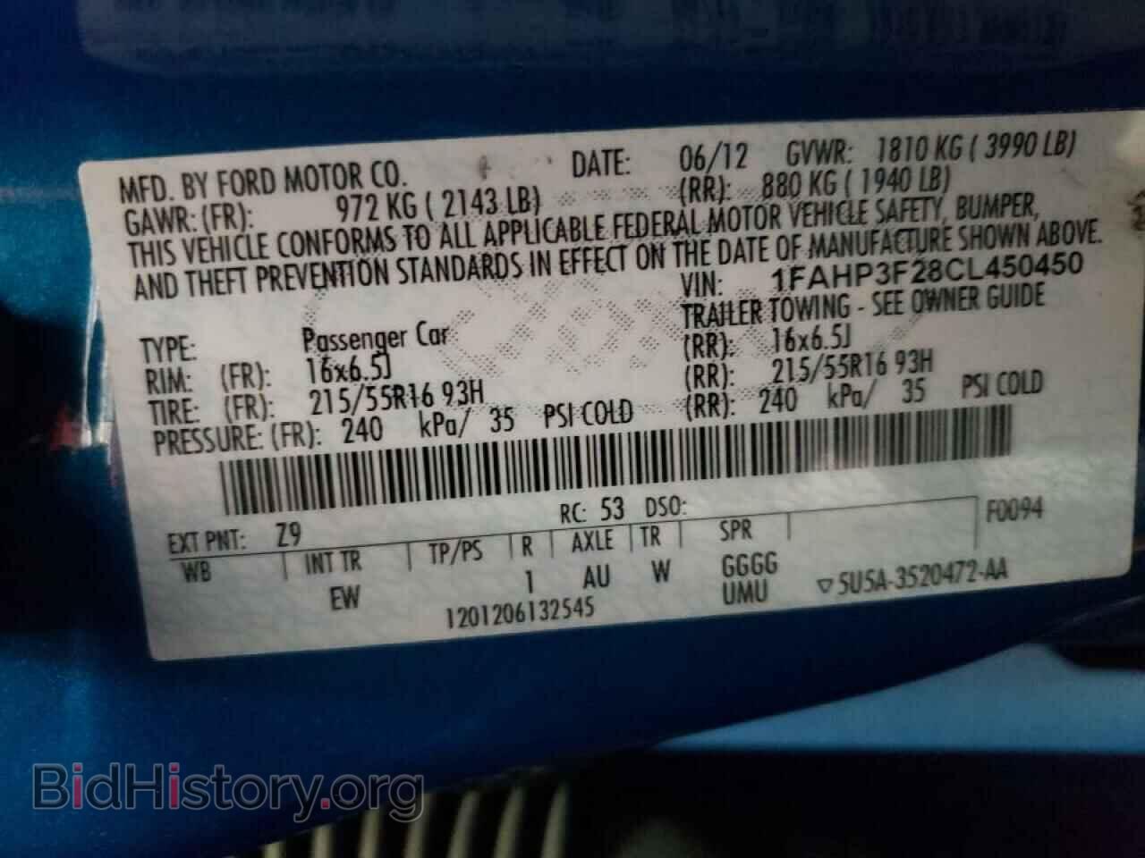 2012 FORD FOCUS - VIN: 1FAHP3F28CL450450 - Фото 10