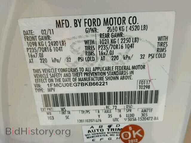 2011 FORD ESCAPE - VIN: 1FMCU0EG7BKB66221 - Фото 10