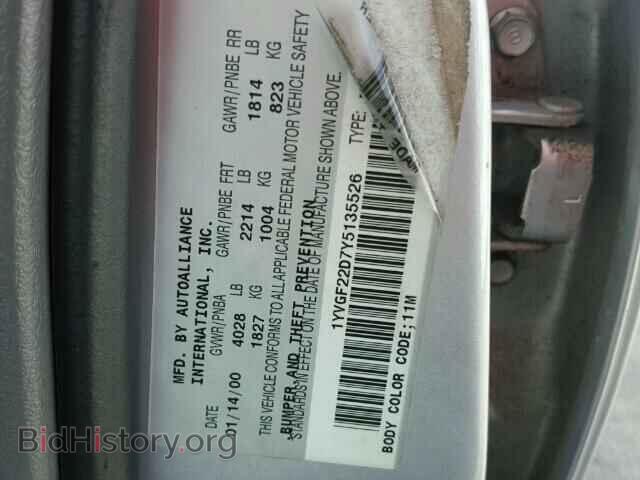 2000 MAZDA 626 - VIN: 1YVGF22D7Y5135526 - Фото 10