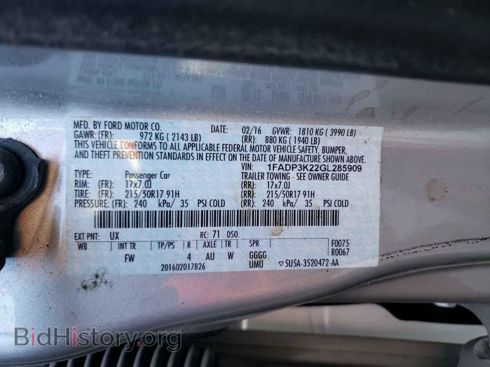 2016 FORD FOCUS - VIN: 1FADP3K22GL285909 - Фото 10