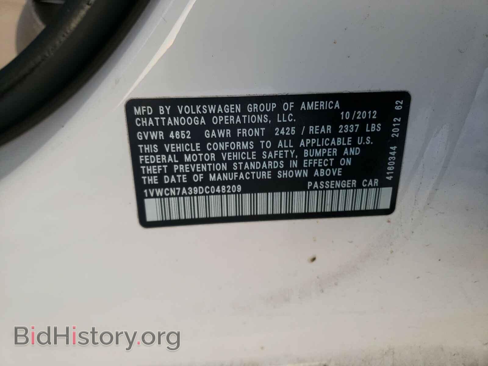 2013 VOLKSWAGEN PASSAT - VIN: 1VWCN7A39DC048209 - Фото 10