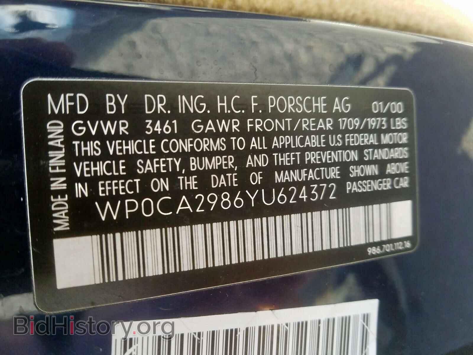 2000 PORSCHE BOXSTER - VIN: WP0CA2986YU624372 - Фото 10