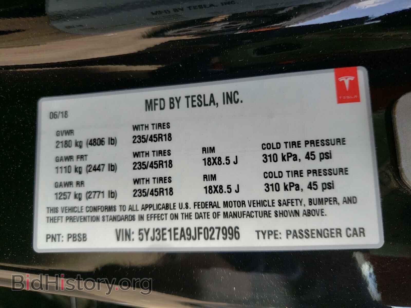2018 TESLA MODEL 3 - VIN: 5YJ3E1EA9JF027996 - Фото 10