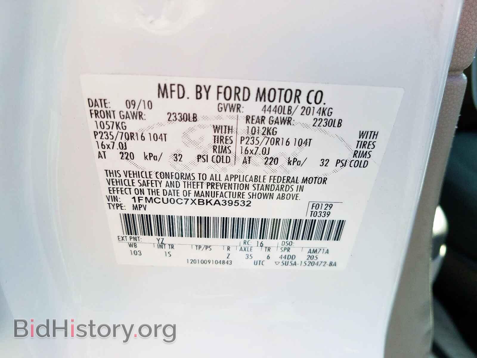 2011 FORD ESCAPE - VIN: 1FMCU0C7XBKA39532 - Фото 10