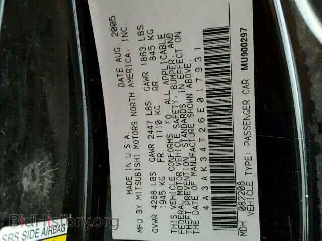 2006 MITSUBISHI ECLIPSE - VIN: 4A3AK34T26E017931 - Фото 10