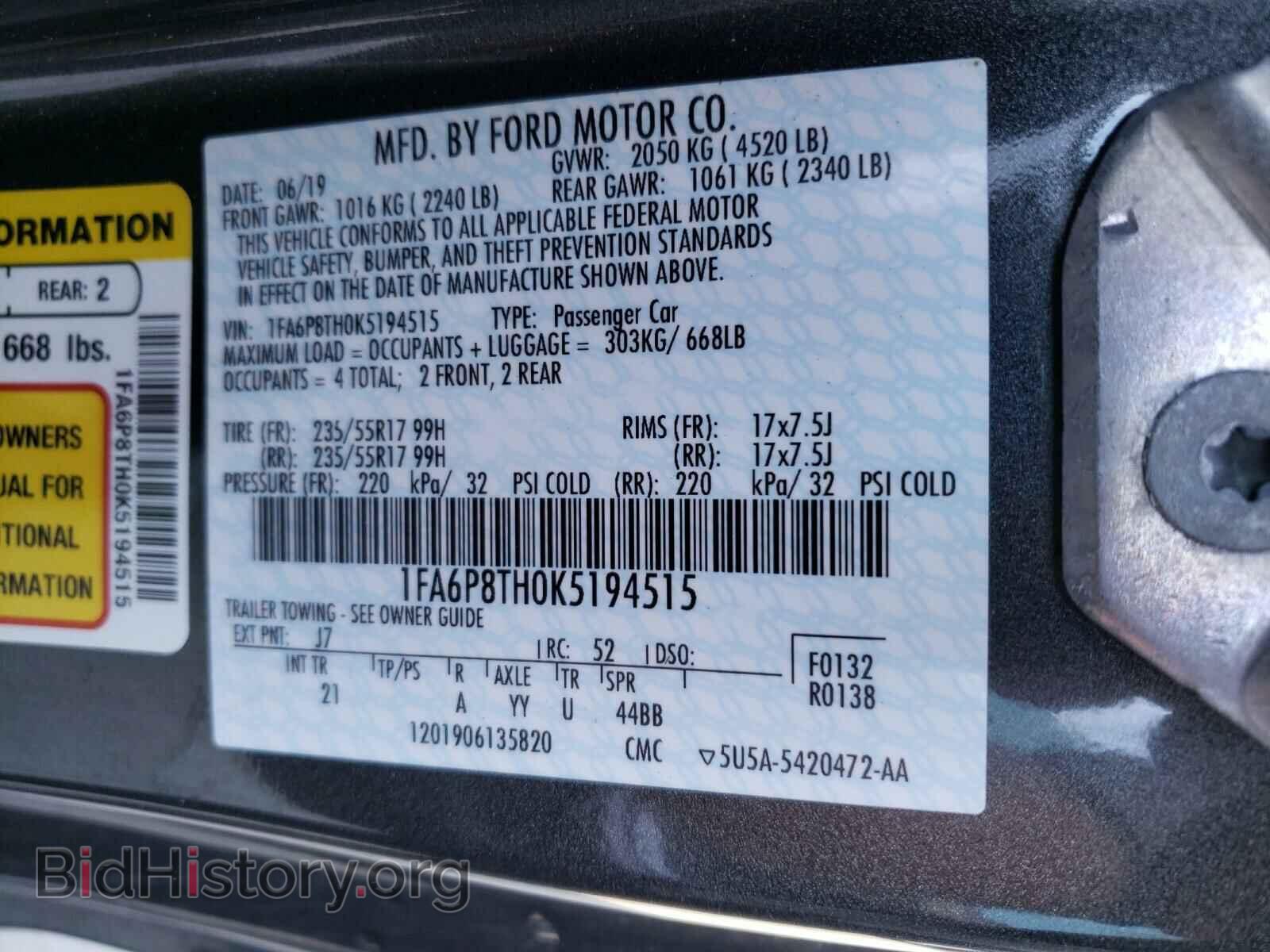 2019 FORD MUSTANG - VIN: 1FA6P8TH0K5194515 - Фото 10