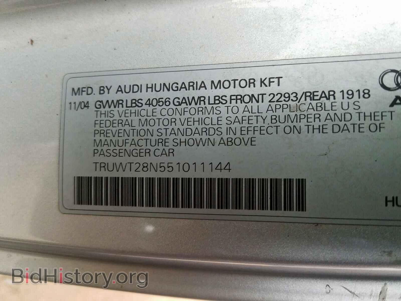 2005 AUDI TT - VIN: TRUWT28N551011144 - Photo 10