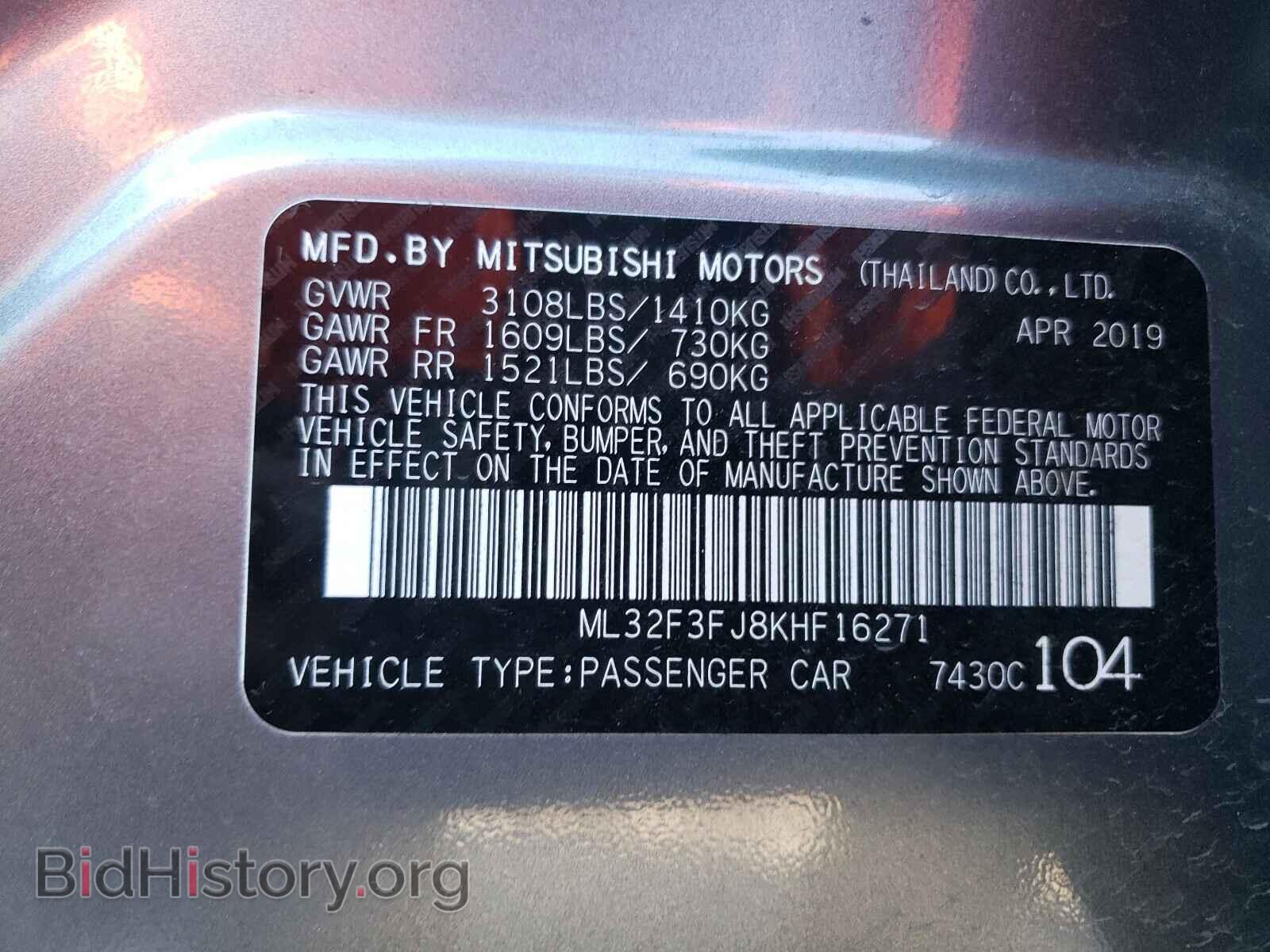 2019 MITSUBISHI MIRAGE - VIN: ML32F3FJ8KHF16271 - Фото 10