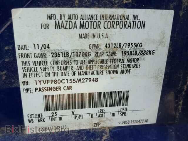 2005 MAZDA 6 - VIN: 1YVFP80C155M27948 - Фото 10