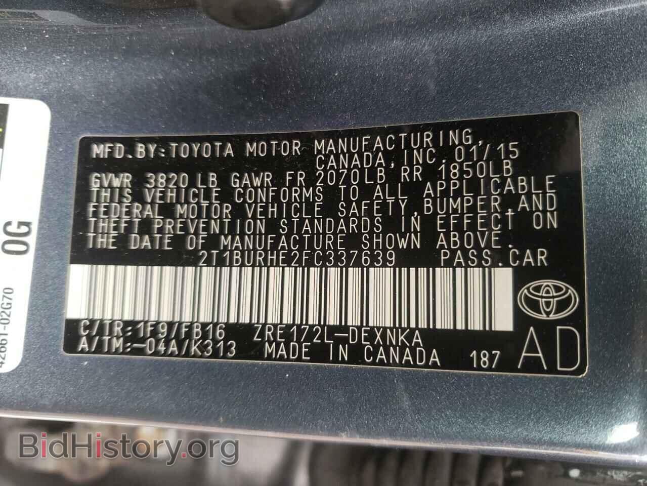 2015 TOYOTA COROLLA - VIN: 2T1BURHE2FC337639 - Фото 10