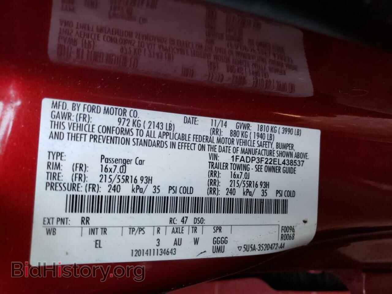 2014 FORD FOCUS - VIN: 1FADP3F22EL438537 - Фото 10