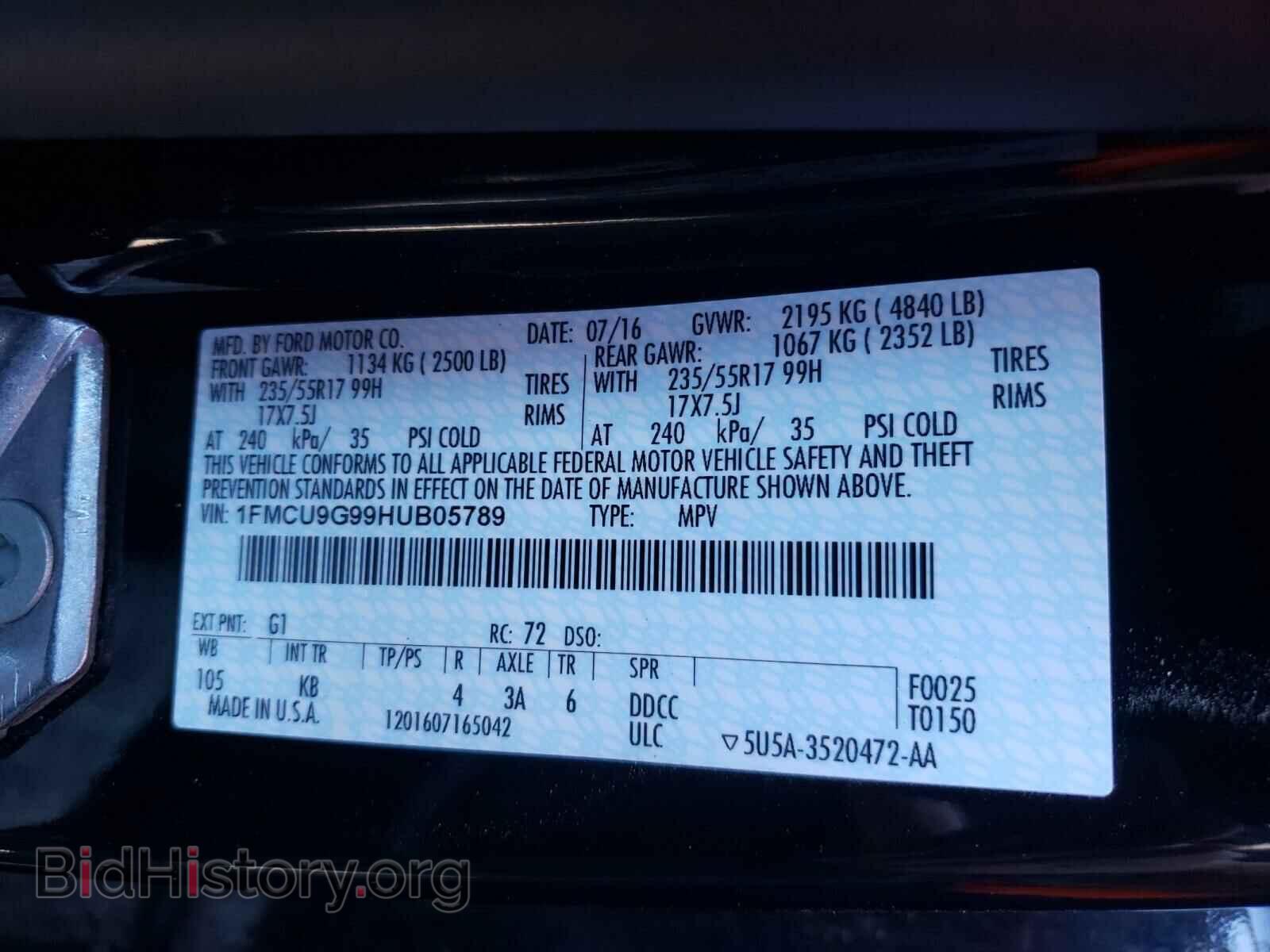 2017 FORD ESCAPE - VIN: 1FMCU9G99HUB05789 - Photo 10