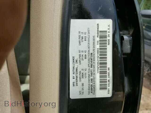 2001 MAZDA 626 - VIN: 1YVGF22C215214003 - Фото 10