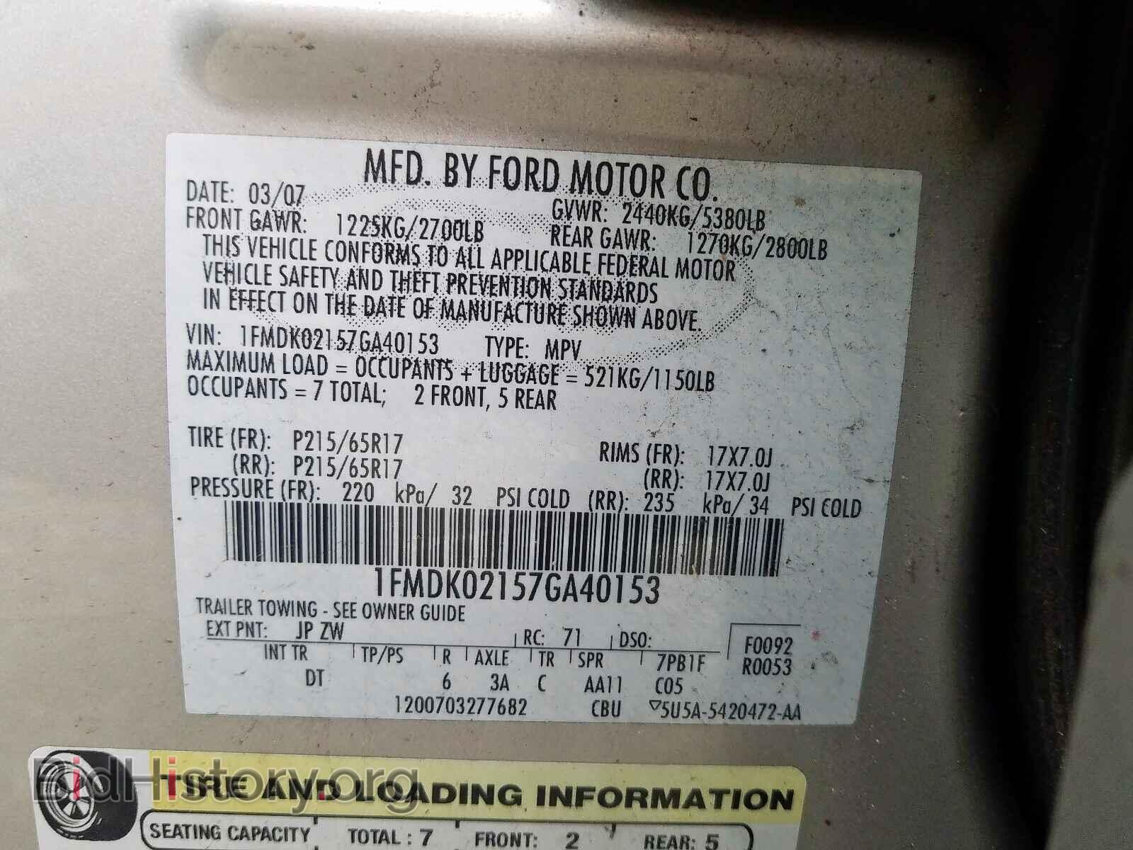 2007 FORD FREESTYLE - VIN: 1FMDK02157GA40153 - Фото 10