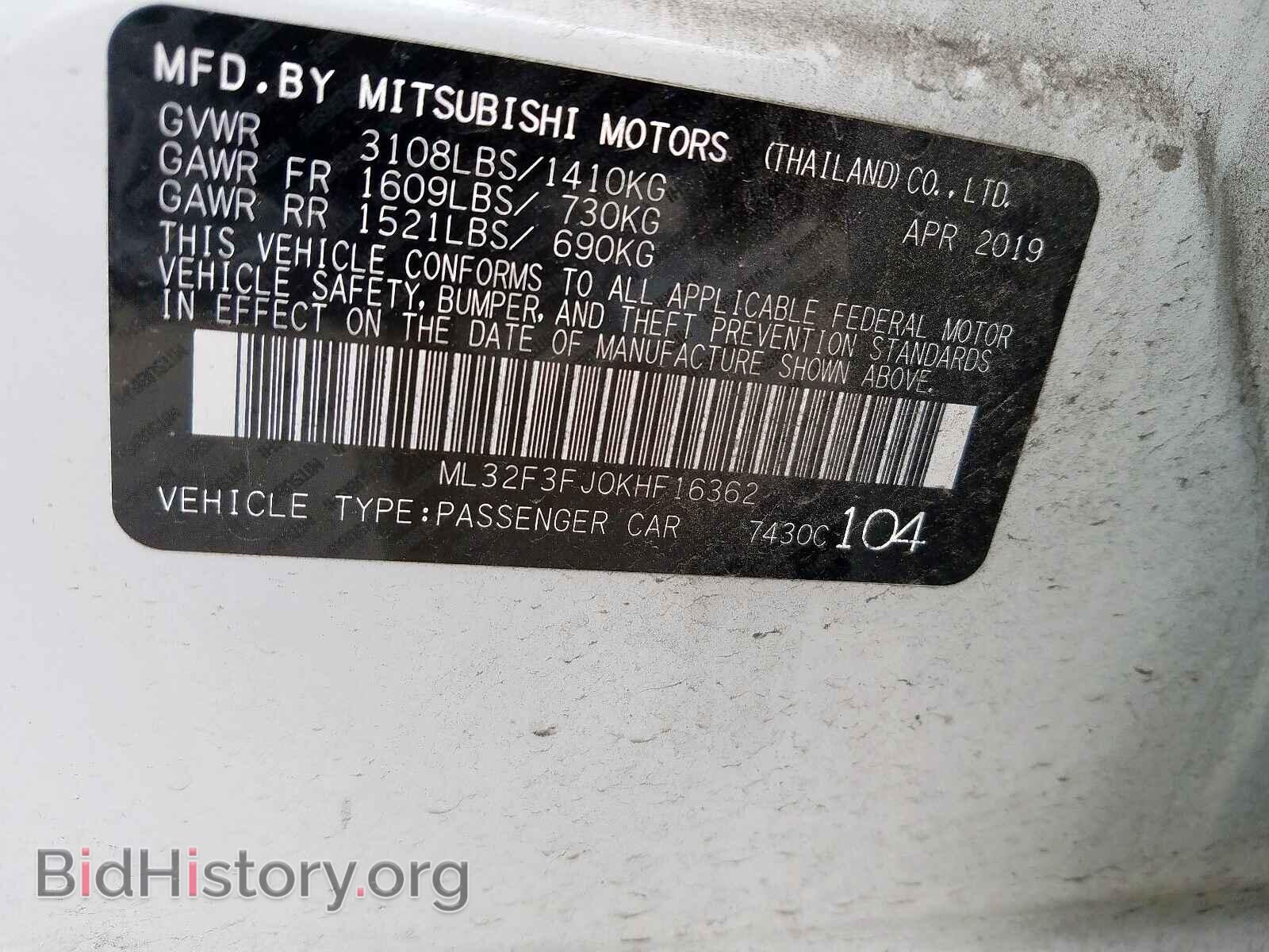 2019 MITSUBISHI MIRAGE - VIN: ML32F3FJ0KHF16362 - Фото 10