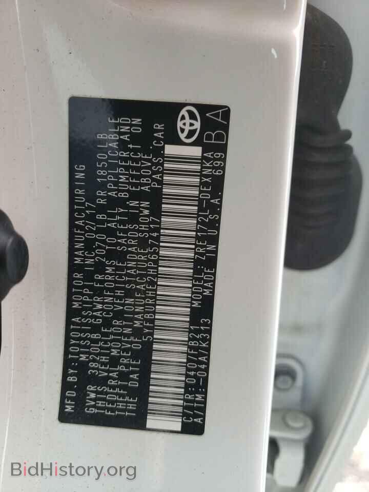 2017 TOYOTA COROLLA - VIN: 5YFBURHE2HP657417 - Фото 10