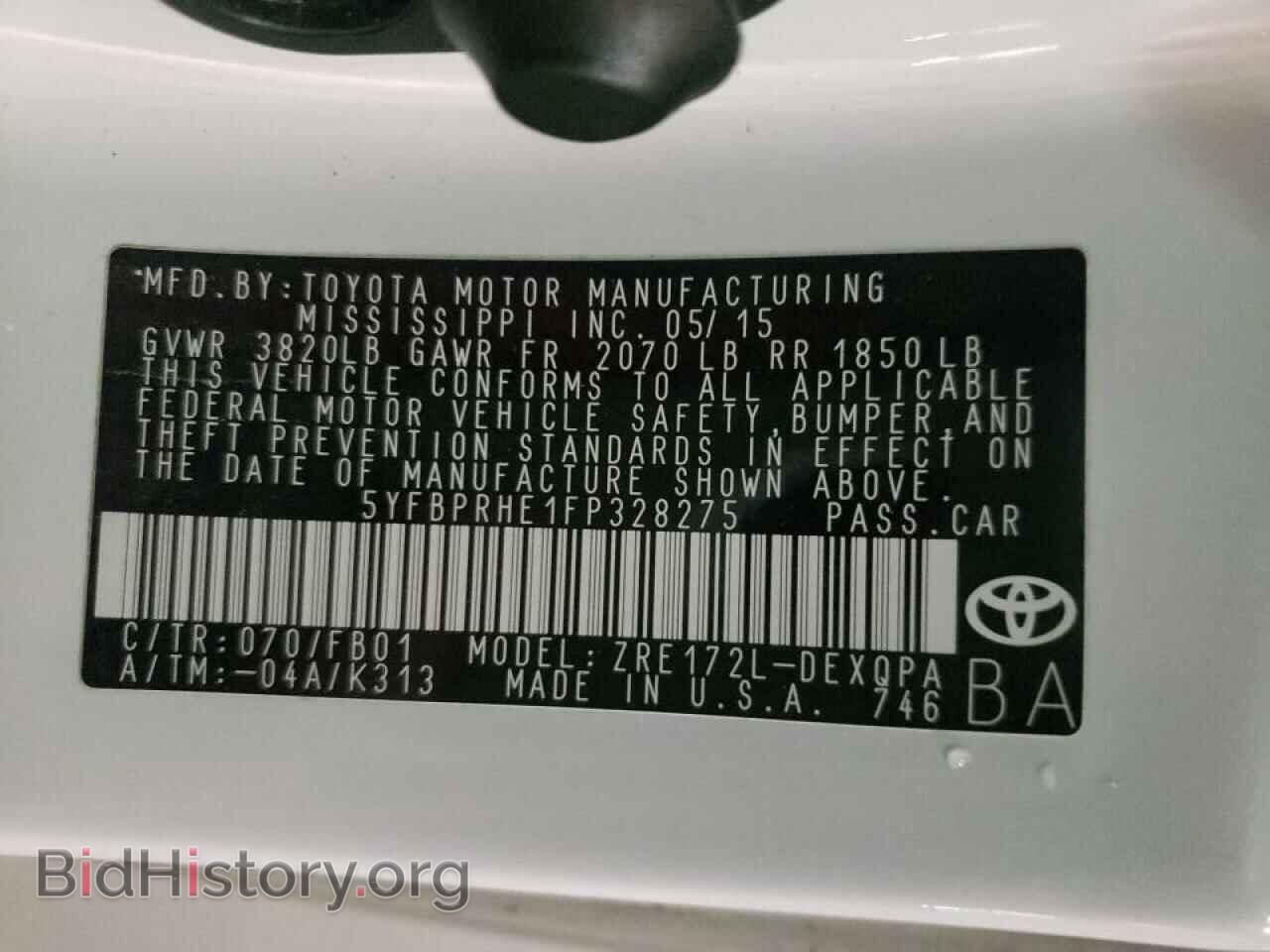 2015 TOYOTA COROLLA - VIN: 5YFBPRHE1FP328275 - Фото 10