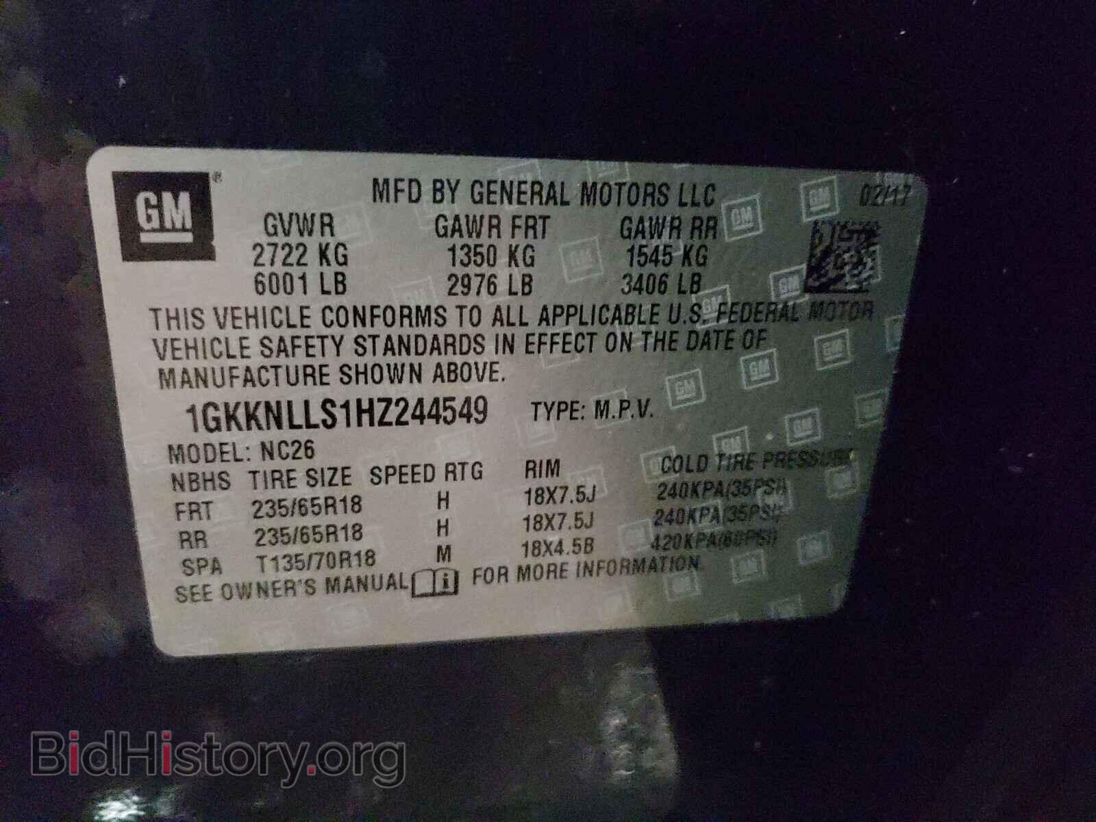 2017 GMC ACADIA - VIN: 1GKKNLLS1HZ244549 - Фото 10