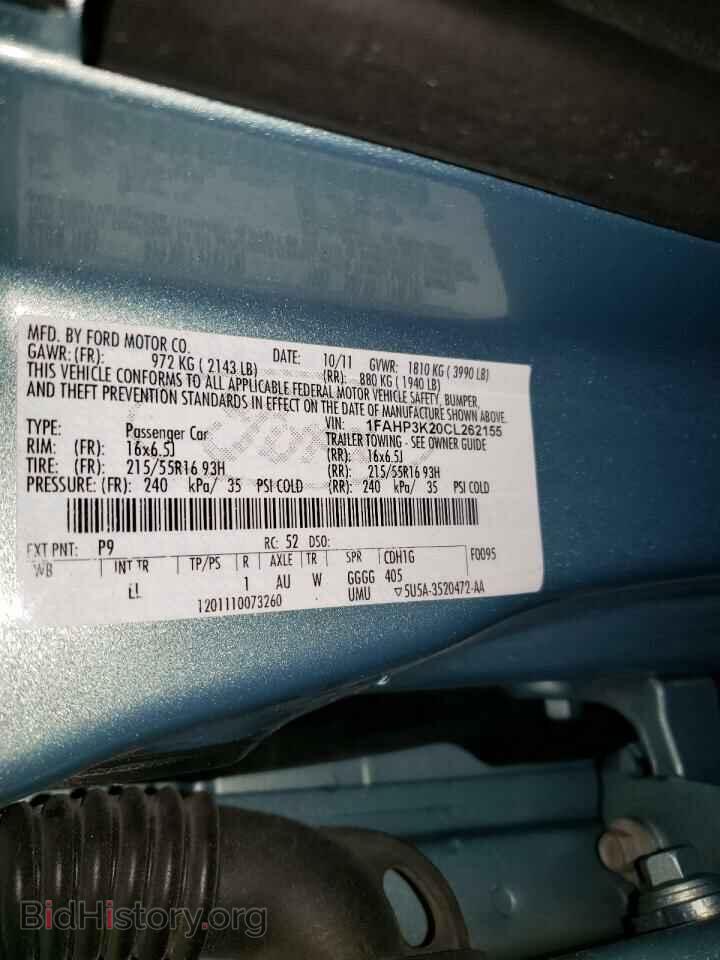 2012 FORD FOCUS - VIN: 1FAHP3K20CL262155 - Фото 10