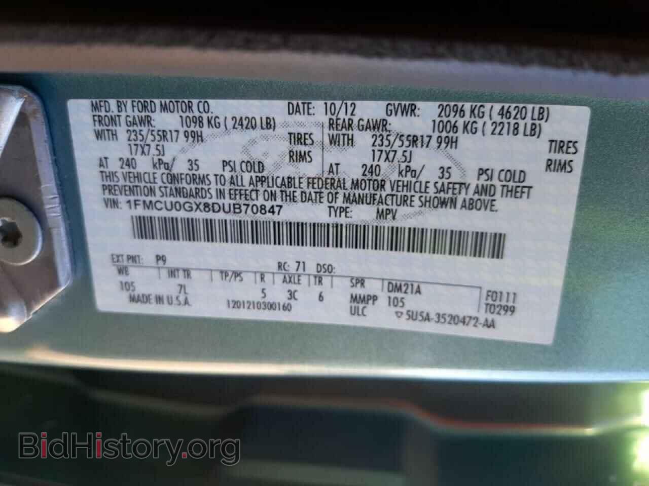 2013 FORD ESCAPE - VIN: 1FMCU0GX8DUB70847 - Фото 10
