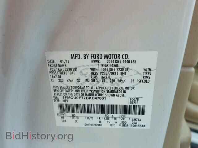 2011 FORD ESCAPE - VIN: 1FMCU0E77BKB47801 - Фото 10