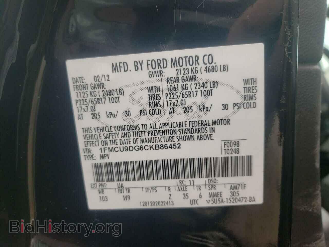 2012 FORD ESCAPE - VIN: 1FMCU9DG6CKB86452 - Фото 10