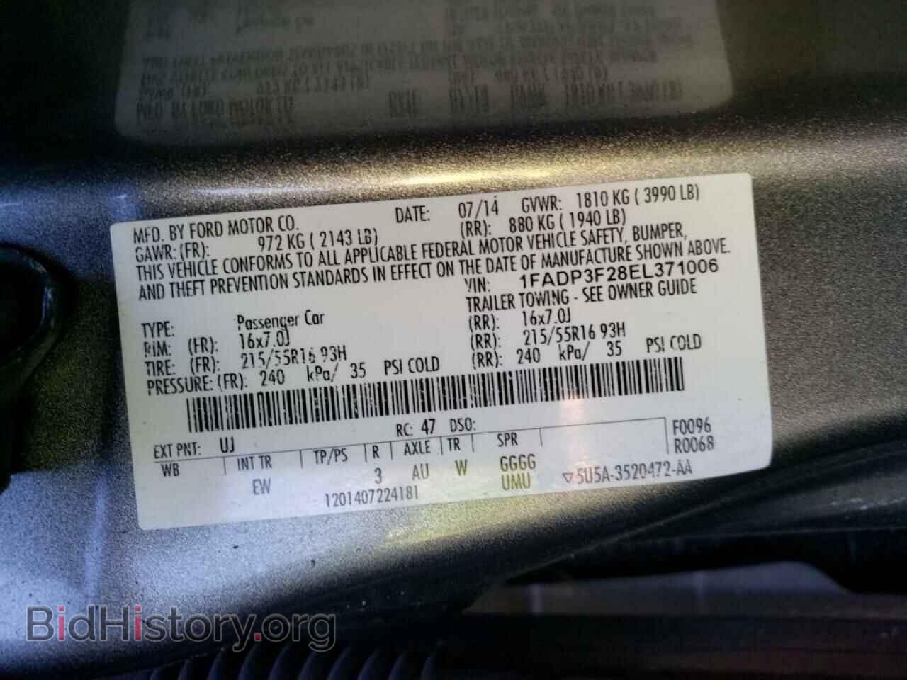 2014 FORD FOCUS - VIN: 1FADP3F28EL371006 - Фото 10