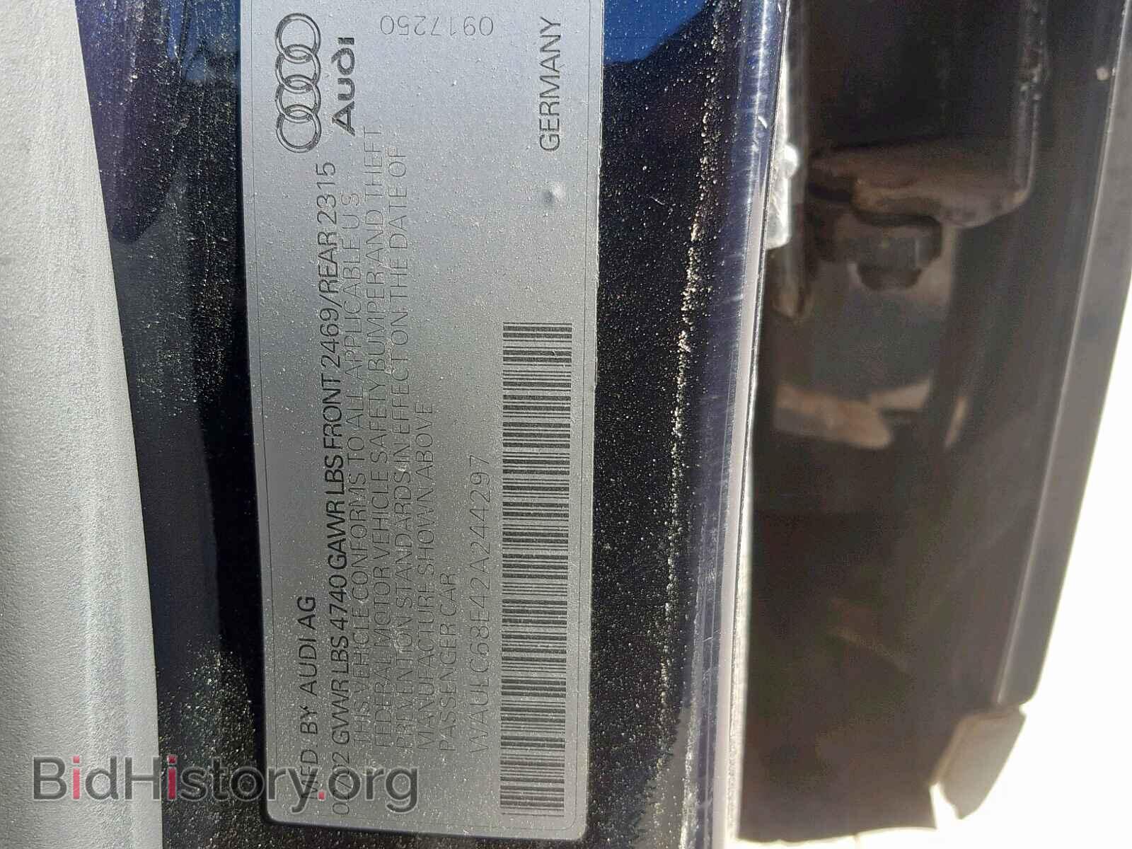 2002 AUDI A4 - VIN: WAULC68E42A244297 - Фото 10