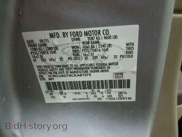 2012 FORD ESCAPE - VIN: 1FMCU9D79CKA87575 - Фото 10