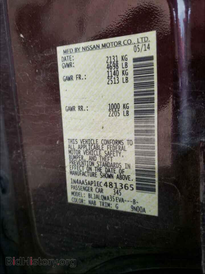 2014 NISSAN MAXIMA - VIN: 1N4AA5AP1EC481365 - Photo 10