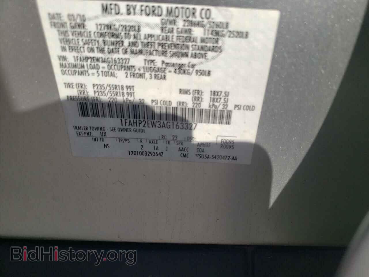 2010 FORD TAURUS - VIN: 1FAHP2EW3AG163327 - Фото 10