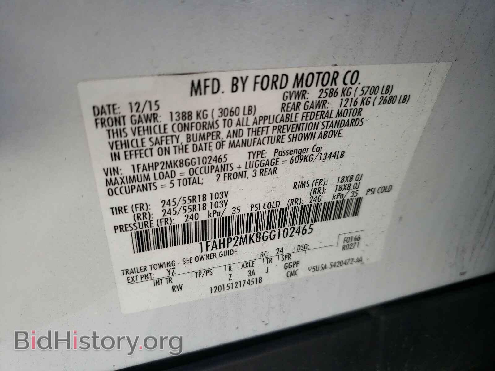 2016 FORD TAURUS - VIN: 1FAHP2MK8GG102465 - Фото 10
