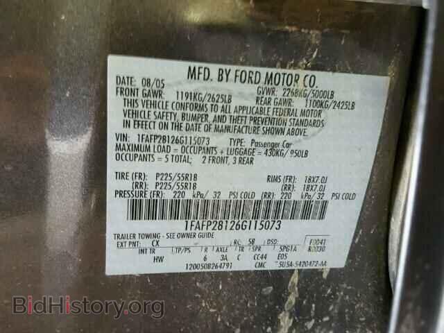 2006 FORD FIVE HUNDR - VIN: 1FAFP28126G115073 - Фото 10
