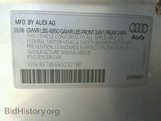 2006 AUDI A4 - VIN: WAUEF78E66A232180 - Фото 10