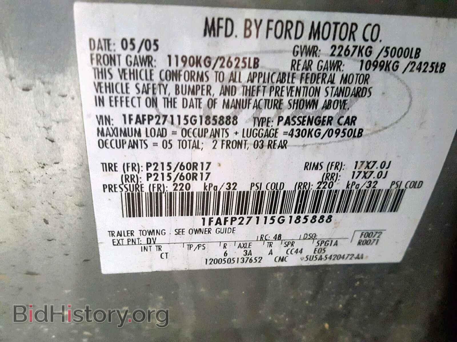 2005 FORD FIVE HUNDR - VIN: 1FAFP27115G185888 - Фото 10