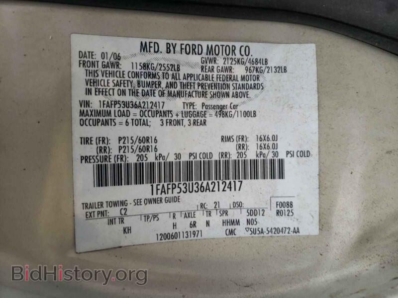 2006 Ford TAURUS (VIN 1FAFP53U36A212417) — фото 10 из 10
