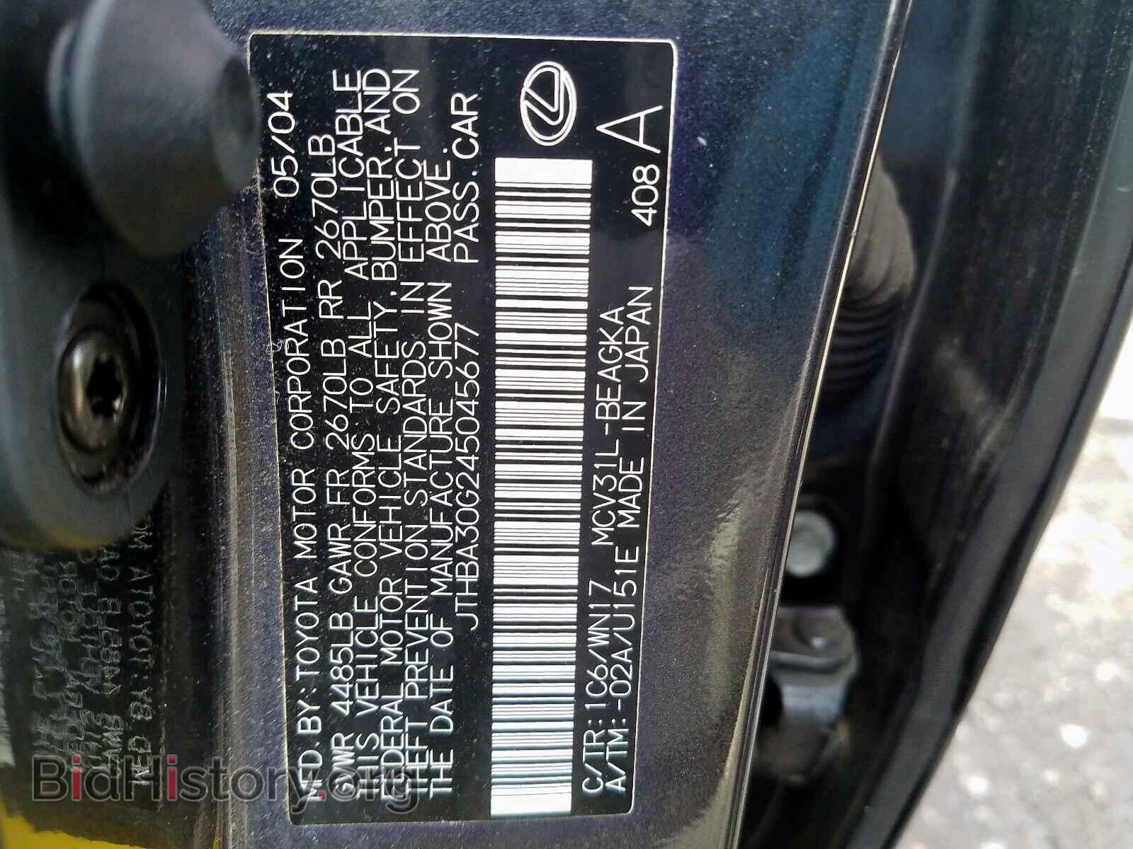 2004 LEXUS ES330 - VIN: JTHBA30G245045677 - Фото 10