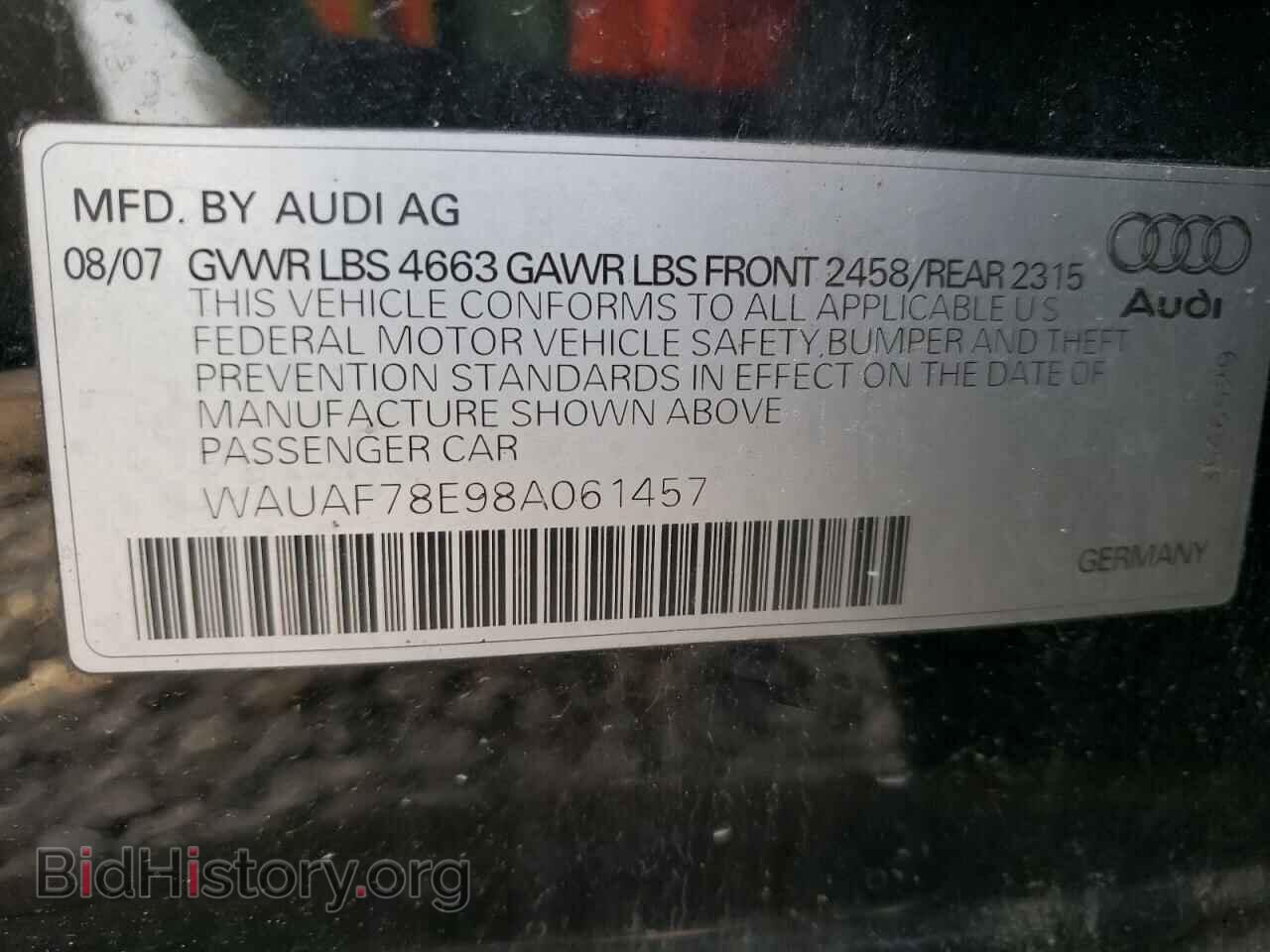 2008 AUDI A4 - VIN: WAUAF78E98A061457 - Фото 10