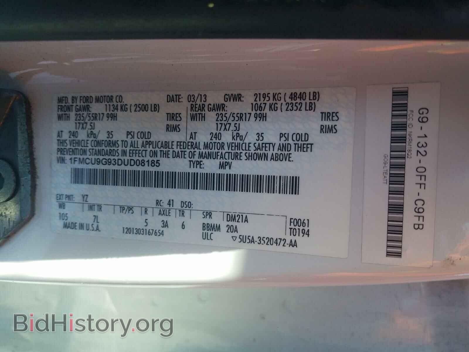 2013 FORD ESCAPE - VIN: 1FMCU9G93DUD08185 - Фото 10